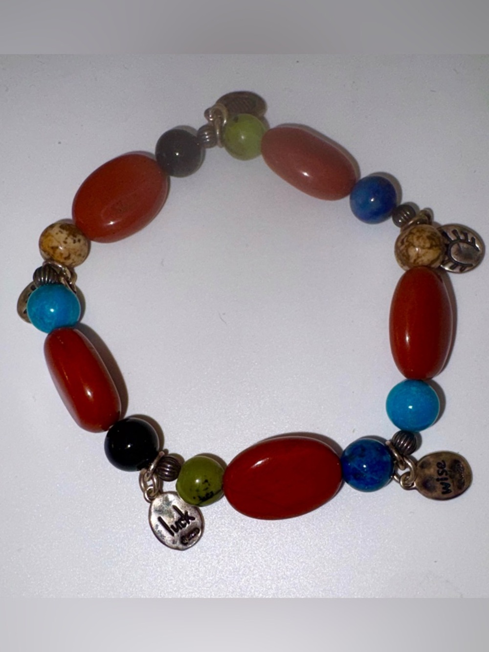 Carolyn Pollack Multicolor Beaded Stretch Bracelet with sterling silver charms
